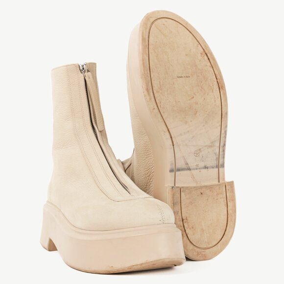 The Row Beige Leather Platform Zipped Boot - Picture 4 of 9